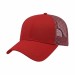USA-made 6L Red Polycotton Twill baseball cap, 3q view, manufactured in Newark NJ
