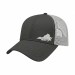 USA-made 6L Dark Gray-White Polycotton Twill baseball cap, decorated view, manufactured in Newark NJ