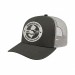 USA-made 6S Dark Gray-White Polycotton Twill baseball cap, decorated view, manufactured in Newark NJ