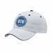 USA-made 6U White-Navy Cotton Spandex baseball cap, decorated view, manufactured in Newark NJ