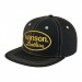 USA-made 6H Black-White Polycotton Twill baseball cap, decorated view, manufactured in Newark NJ