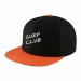 USA-made 6H Black-Blaze Orange Polycotton Twill baseball cap, decorated view, manufactured in Newark NJ