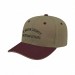 USA-made 6S Khaki-Burgundy Polycotton Twill baseball cap, decorated view, manufactured in Newark NJ