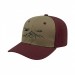 USA-made 6S Khaki-Burgundy Polycotton Twill baseball cap, decorated view, manufactured in Newark NJ