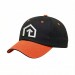 USA-made 6U Black-Blaze Orange Polycotton Twill baseball cap, decorated view, manufactured in Newark NJ