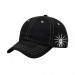 USA-made 6U Black-White Polycotton Twill baseball cap, decorated view, manufactured in Newark NJ