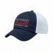 USA-made 6U Navy-White Polycotton Twill baseball cap, decorated view, manufactured in Newark NJ