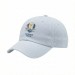 USA-made 6U White Polycotton Twill baseball cap, decorated view, manufactured in Newark NJ