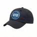 USA-made 6U Dark Gray-Black Domestic Twill baseball cap, decorated view, manufactured in Newark NJ