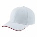 USA-made 6H White-Red Organic Twill baseball cap, 3q view, manufactured in Newark NJ