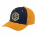 USA-made 6H Navy-Athletic Gold Organic Twill baseball cap, decorated view, manufactured in Newark NJ
