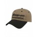 USA-made 6L Khaki-Black Organic Twill baseball cap, decorated view, manufactured in Newark NJ
