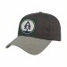 USA-made 6L Dark Gray-Light Gray Organic Twill baseball cap, decorated view, manufactured in Newark NJ