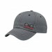 USA-made 6U Light Gray-Burgundy Organic Twill baseball cap, decorated view, manufactured in Newark NJ