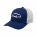 USA-made 6S Royal Blue-White Chino baseball cap, decorated view, manufactured in Newark NJ