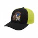 USA-made 6S Black-Safety Green Chino baseball cap, decorated view, manufactured in Newark NJ
