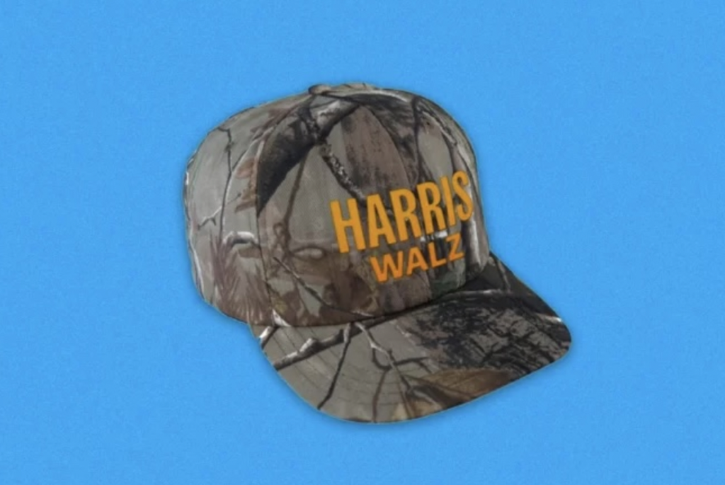 Harris-Walz hat with blue background